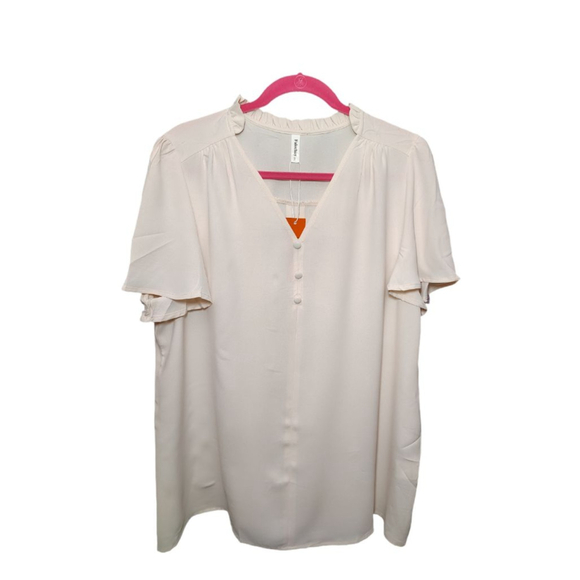 Falechay Flutter Sleeve Blouse 2X | Elegant V-Neck Button Front - Picture 3 of 12